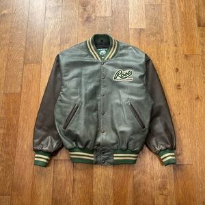 Vintage 90s Roots custom made leather varsity jacket